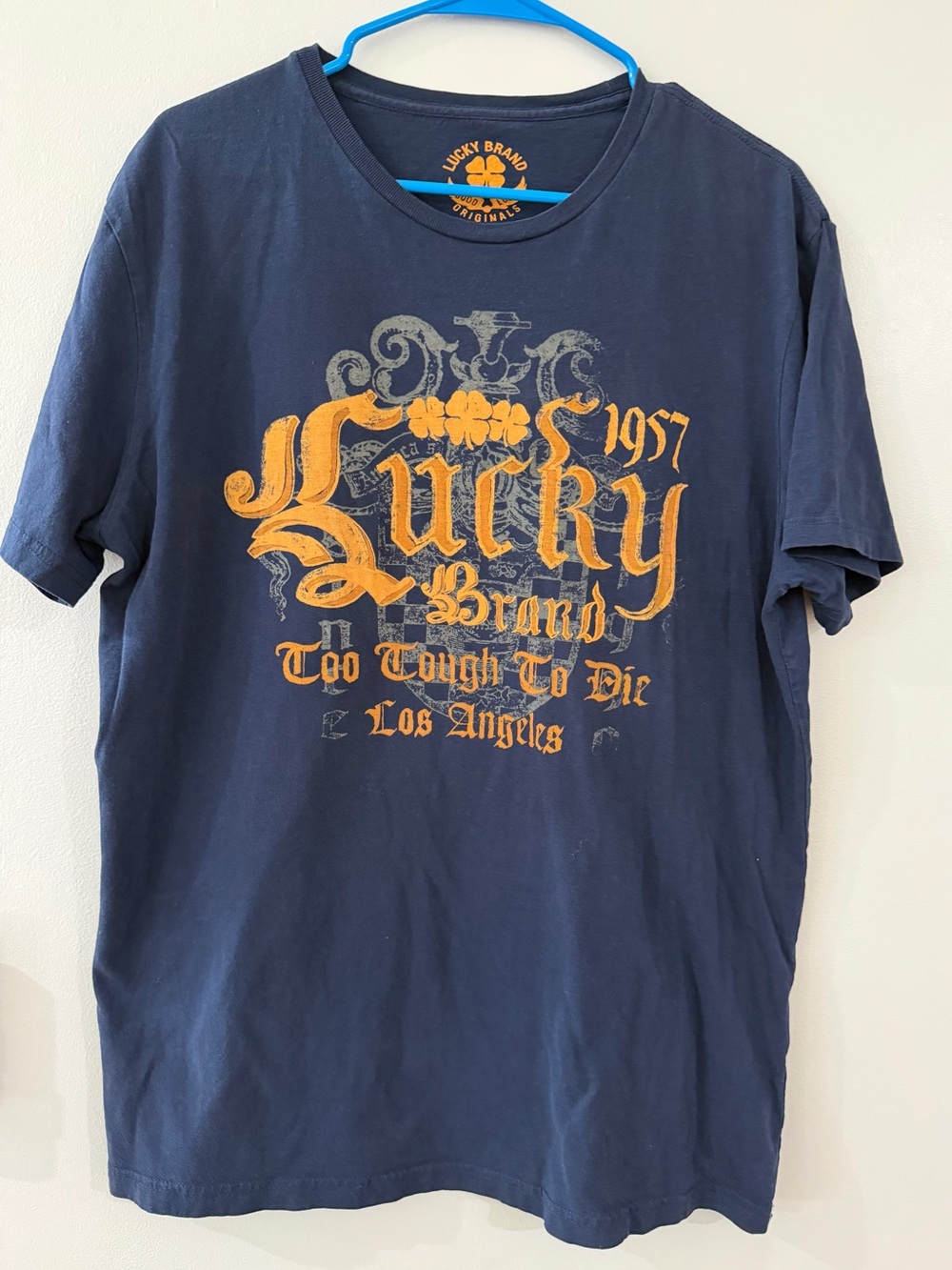 Lucky Brand Navy Blue Relaxed Fit Crew Neck Men's Short Sleeve Cotton T-Shirt